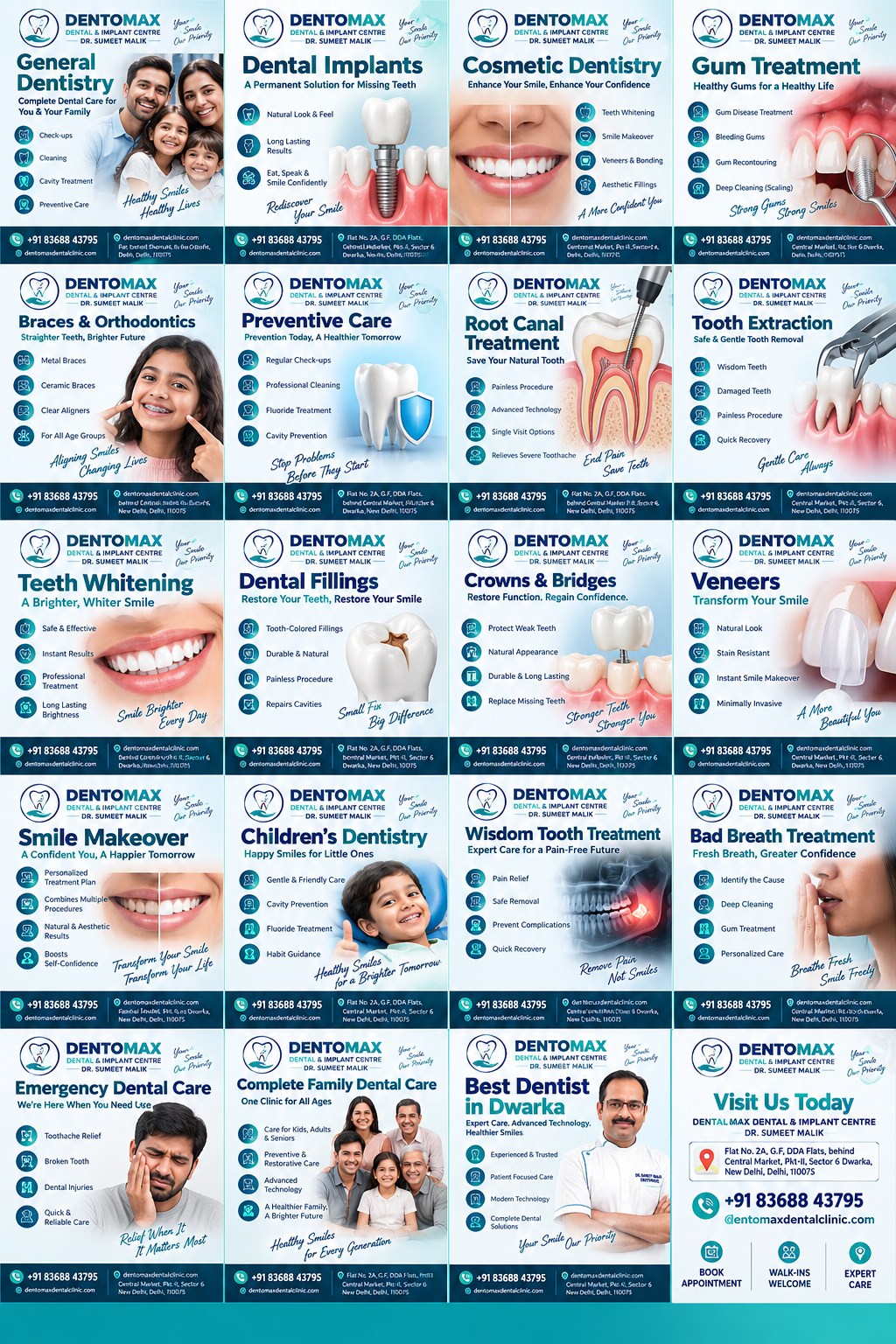 Dentomax Dental and Implant Centre services including implants, root canal, orthodontics, whitening, children's dentistry and emergency care